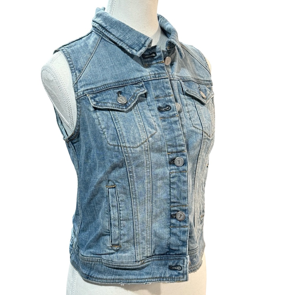 Pilcro Anthropologie Blue Denim Vest Sleeveless‎ Jean Jacket Edgy Cool Small